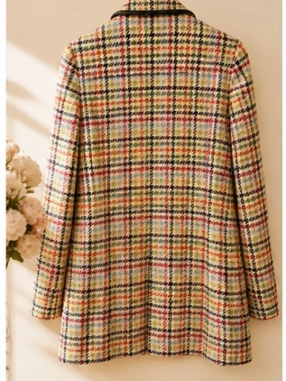 Coach Multicolor Plaid Peacoat with Black Trim